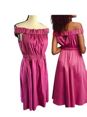 Maeve Anthropologie Off The Shoulder pleated ruffle trim pocket Midi Dress SZ.M